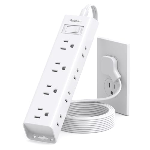 Addtam Flat Plug Extension Cord 10FT, Power Strip Surge Protector with 12 Outlets, 3-Side Wide...