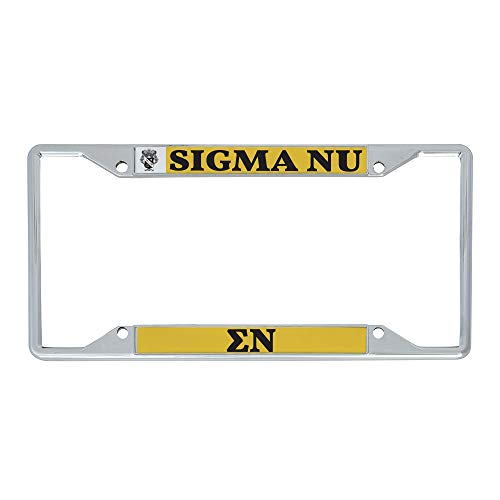 Desert Cactus Sigma Nu Fraternity Crest Metal License Plate Frame for Front or Back of Car Officially Licensed (Crest LP Frame)
