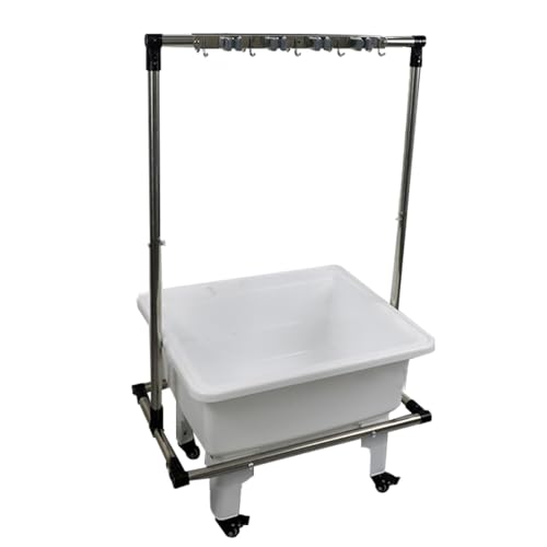 GOCHUSX Movable Mop Broom Rack, Broom Organizer Storage with 360°Brake Universal Wheels, Cleaning Tool Cart for Commercial Kitchen Restaurant Garages(White,85x41.5x120.5cm)