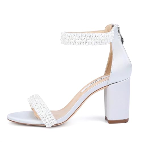 Image of Block Heel Wedding Sandals Pearl Heels Open Toe Wedding Shoes for Bride Bridal Shoes