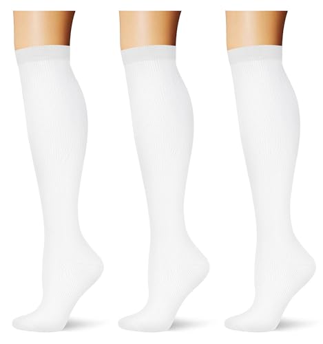 Image of (3 pairs) Compression Socks 20-30 mmHg Long Knee High Socks for Women Men Support Athletic Travel Daily Wear