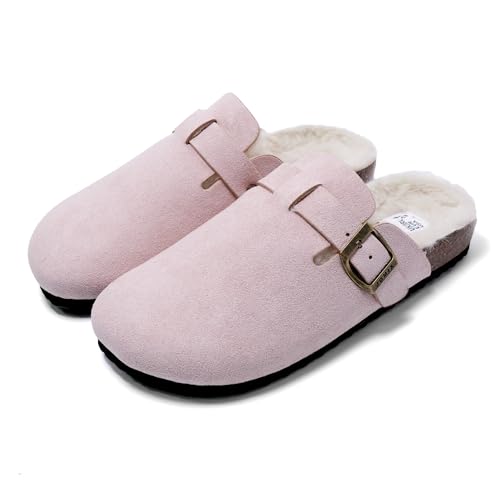 Jomix Zapatillas Casa Invierno Peluche Zuecos Ante con Hebilla Pantuflas Cerradas con Plantilla Ortopédica MD2439, Rosa, 40 EU