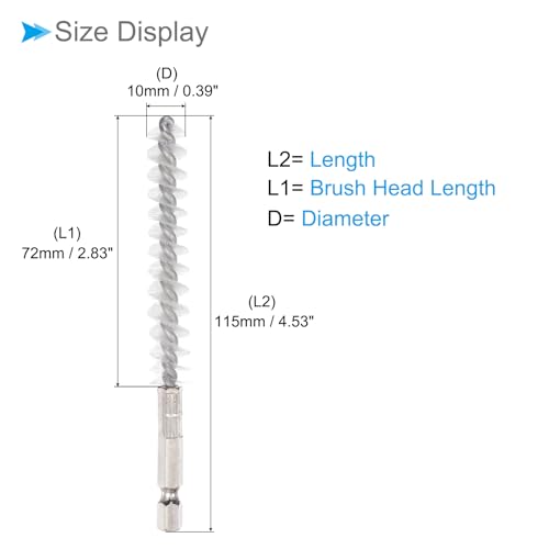 Image of Bore Brush, 10mm Dia 72mm Length, Nylon Twisted Cleaning Wire Brushes with 1 /4 inch Hex Shank - (Applications: for Power Drill), 3-Pieces