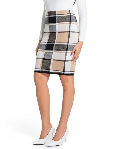 IDEALSANXUN Womens Knee Length Plaid Skirt Fall Winter High Waisted Bodycon Pencil Sweater Skirt4
