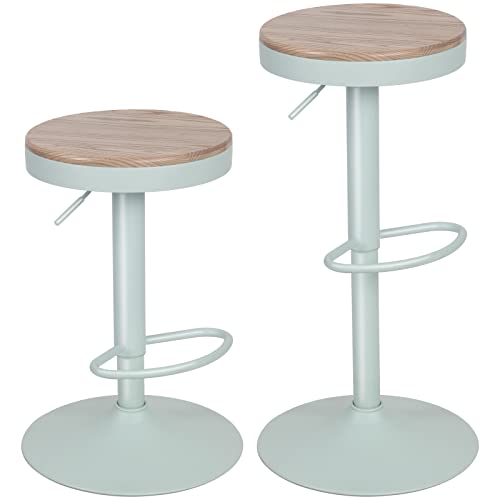 Kidol & Shellder Bar Stools Set of 2 Round Adjustable Swivel Barstools Modern Backless Bar Chairs Wooden Seat Counter Height Stools Armless for Kitchen Island, Cafe, Dining Room (Mint Green)