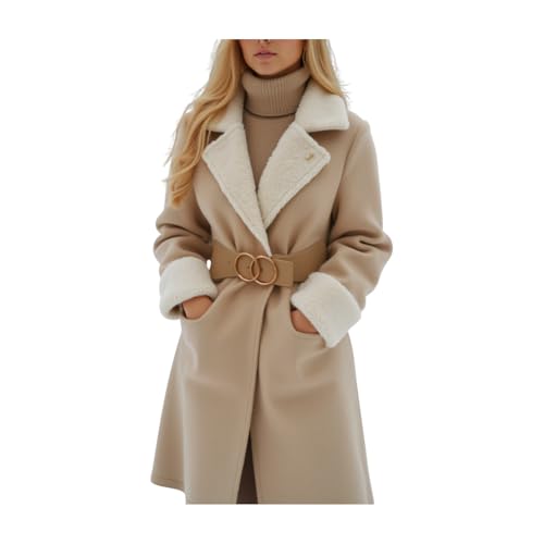 Women Beige Taupe Elastic Fashion Belt - Hip High Waist Big Circle Metal Buckles S M z0134