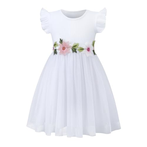 HILEELANG Little Flower Girl Tulle Tutu Dress Easter Cotton Ribbed Birthday Wedding Party Princess Dresses