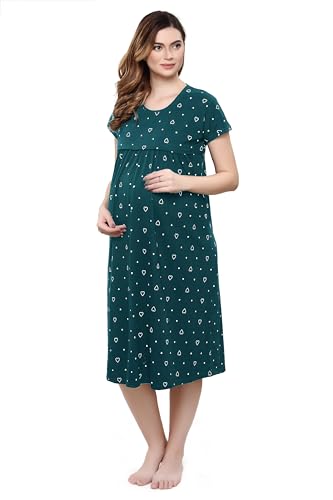 Image of TIGYWIGY Women's Cotton Printed Knee Length Maternity /Feeding /Nursing Nighty