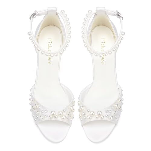 Pearl Heels Wedding Shoes for Bride Open Toe Bridal Shoes Ankle Strap Wedding Heels2