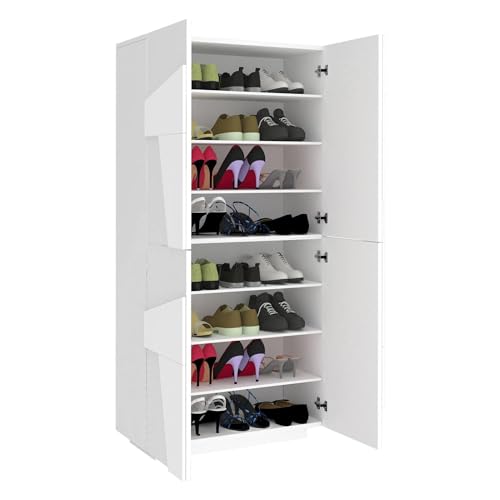 Dmora - Étagère à chaussures Orfeo, Armoire polyvalente avec 4 portes battantes, Étagère à chaussures d'entrée, 100% Made in Italy, 81x38h167 cm, Blanc brillant – vue 3