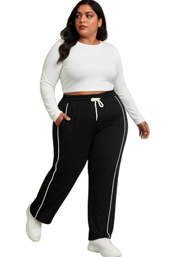 Image of SAKHWALA Women's Track Pants | Plus Size Trackpants for Women | Stylish Gym & Yoga Pants | Striped Lounge Wear | Loose Fit Joggers | Casual Pyjamas