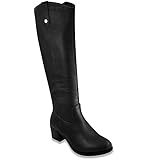 Women's Riding Boots Heeled Knee High Boot with Tall Shaft 10 Black Distress
