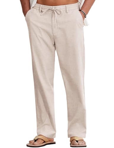 COOFANDY Mens Linen Pants Casual Drawstring Summer Beach Pants Lightweight Cotton Linen Dress Trousers