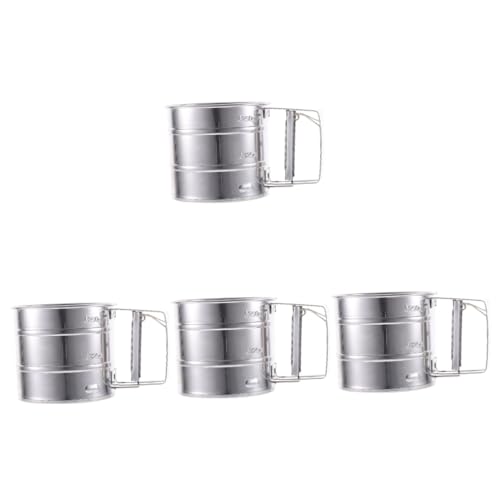Cabilock 4 Pièces Récipient De Crème à Café Moulin à Farine à Pâte Tamis à Farine De Farine Tasse De Tamis Cuillère à Passoire Plaque De Cuisson Acier Inoxydable Silver