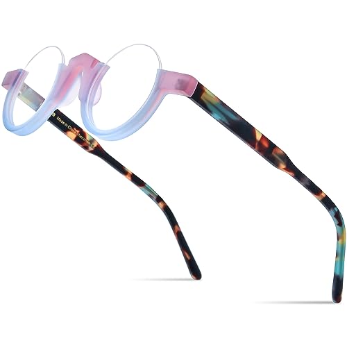 Image of HEPIDEM Matte Multicolor Acetate Glasses Frame Women,Semi Rimless Round Optical Eyeglasses