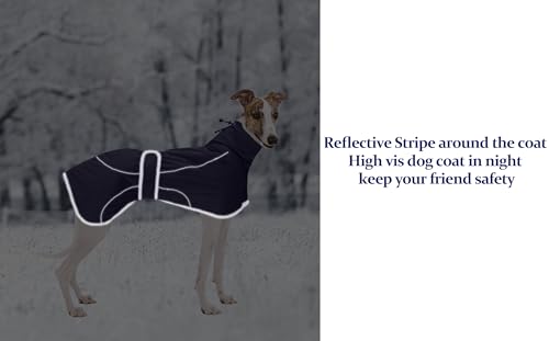 MOREZI Windhund-Wintermantel, Whippet-Mantel mit gepolstertem Fleece-Futter, Wasserabweisende Hundejacke mit verstellbaren Bändern und reflektierenden Elementen-Navy-M