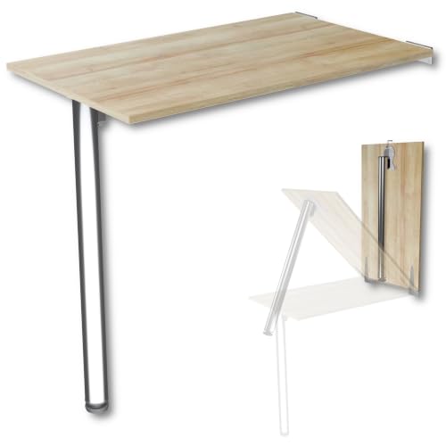 Tavolo pieghevole da parete con gamba di supporto, piano del tavolo 80 × 50 cm in rovere, tavolo da pranzo pieghevole, tavolo da cucina da parete, tavolo da parete robusto, tavolo pieghevole da parete