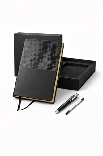Business Office A5 Soft Leather Notebook Gift Set with Pen, Black, Professional Stationery Set with Premium Pens