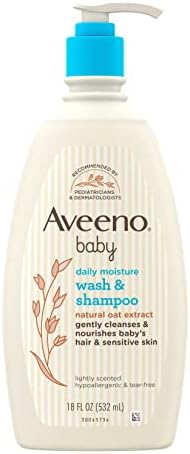 Aveeno Baby Daily Moisture Gentle Bath Wash & Shampoo with Natural Oat Extract, Hypoallergenic, Tear-Free & Paraben-Free Formula For Sensitive Hair & Skin, Lightly Scented, 18 fl. oz