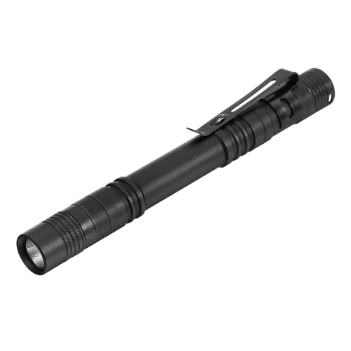 PATIKIL Mini Flashlight with Clip, Small LED Pen Aluminum Flashlights Super White Light Torch Two Battery Powered for Camping Hiking Outdoor, Black