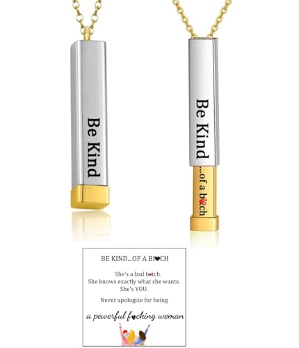 Be Kind Of A B Necklaces, Square Tubes Pendant with Hidden Message Stainless Steel Band Friendship To Best Friends Sorority Sisters Inspirational Gift Jewelry for Women