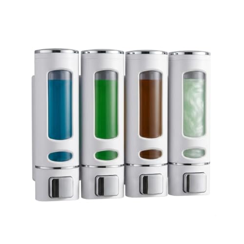 Image of CLIBO Wall Mounted White Liquid Soap Dispenser 400ml ABS Plastic for Bathroom & Kitchen | Handwash, Shampoo, Conditioner, Lotion, Shower Gel Dispenser | Leak-Proof, Durable & Easy Refill (Pack of 4)
