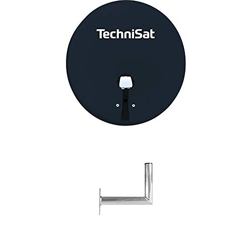 TechniSat TechniTenne 60 Satellitenschüssel (60 cm digital Sat Anlage/Antenne mit Masthalterung und Universal Twin LNB für bis zu Zwei Teilnehmer) anthrazit + TechniPlus 35 Sat-Wandhalterung 35 cm