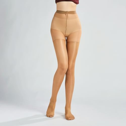 Image of Women's 3 Pairs of Ultra Stretchable Sheer Shimmery Stockings for 264lbs Plus Size High Waist Tights Footed