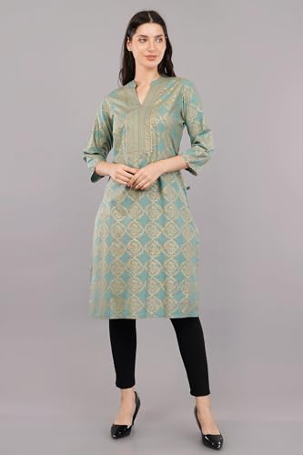 Image of SHRUTHI Women's Viscose Geometric Printed Tie-Up Neck Straight Kurta