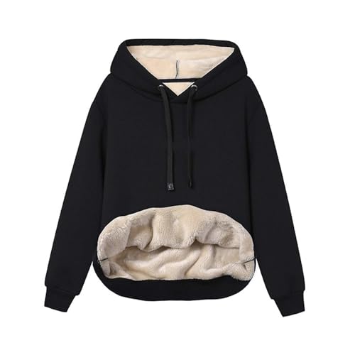 JULGIRL Damen Winter Hoodies Warm Fleece Kapuzen-Sweatshirt Casual Winter Hoodie Pullover, Schwarz, M