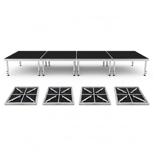 4×4ft Portable Stage Platform for Performances, 4pcs Heavy Duty Modular Folding Stage with 24"-40" Height Adjustable Legs & & Anti-Slip Surface, Stage Riser for Concert/Wedding/Commercial Events