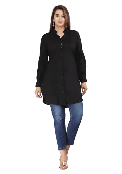 GenericAashis Women Solid Casual Rayon Shirt (X-Large, Black)
