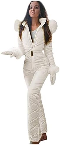 NJGRAE Women's Ski Suits Fleece Hooded Snowsuit Winter Jumpsuits Coveralls Waterproof Windproof Thick Snowsuit