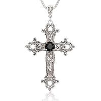 YUYWWAN Gothic Kreuz Halskette, Vintage Cross Chain, Kreuzkette Silber für Frauen Männer, Gravierte Blume Kreuzen Halsband Halskette Halloween Accessoires (Schwarz)