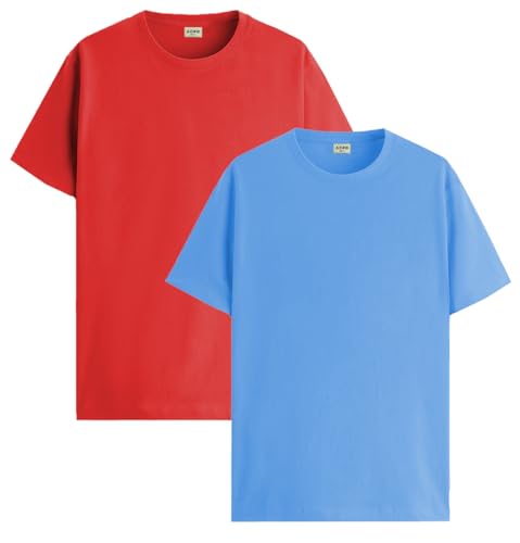 Image of ADRO Men's Cotton Regular Fit Combo Plain Solid T-Shirt Pack of 2
