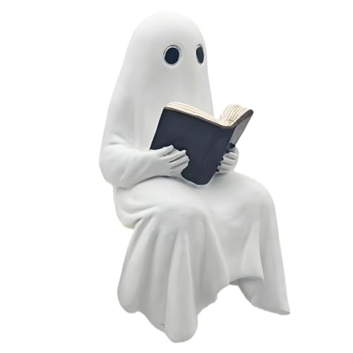 Figura de Fantasma para Amantes de los Libros de Halloween, Estatua de Fantasma de Lectura para Escritorio, Decorativo de Fantasma, Centro de Mesa para Sala de Estar, Porche, Maceta