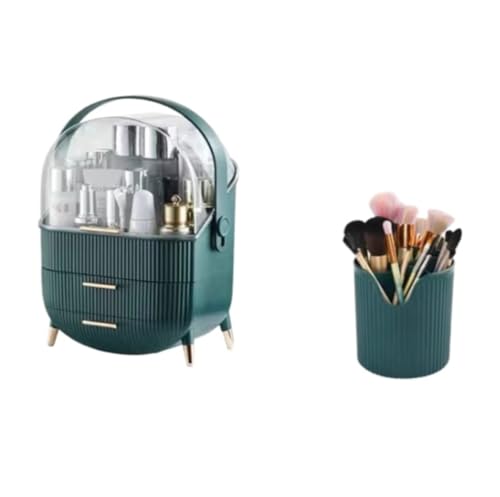 Rtwrsud 化粧品収納ボックス ブラシホルダー付きコスメボックス 大容量メイクボックス コスメ収納 整理簡単 小物入れ 口紅スキンケア製品の保管 多機能化粧品ケース 防水防塵 浴室 洗面所収納 シンプルで 女の子への最高の贈り物です 付帯メイクブラシケ