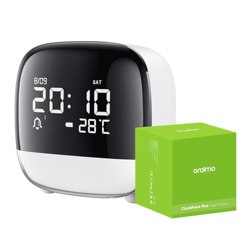 Oraimo Premium Alarm Clock Smart Touch Control 3 Alarms & Voice-Activated Backlight 80-Day battery Life per Charge Digital Clock with Date/Temp/Snooze/12H/24H Desk Clock for Students Children