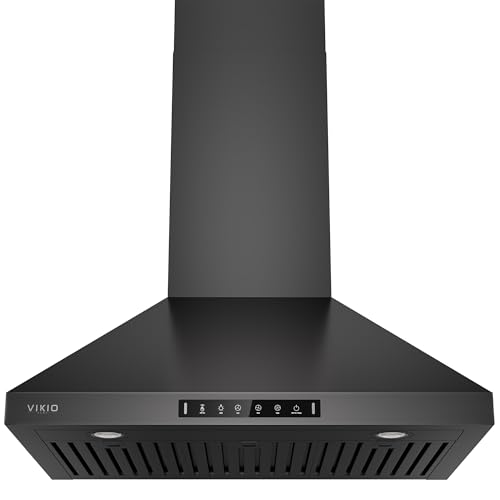 Image of VIKIO HOME Wall Mount 30 Inch Range Hood 900 CFM, Ductless /Ducted Convertible, 3-speed Gesture Sensing & Touch Control, Black Painted Stainless Steel Kitchen Vent Hood with Permanent Baffle Filters