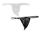 4UFIT Men's Underwear Pants Sexy Transparent Lace Thongs Black/White