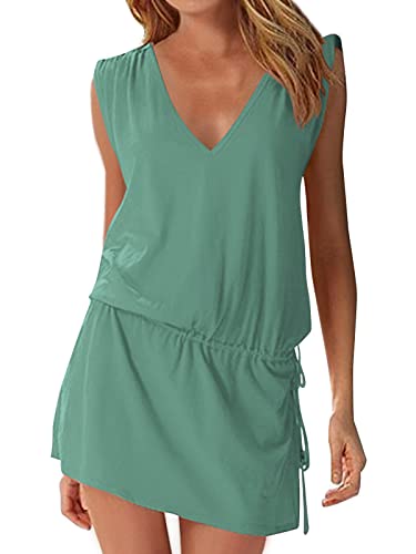 Hount Women's Summer Beach Dress Bikini Cover Up Casual Vacation Short Dresses Lake Green