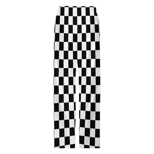 Black White Race Checkered Flag Pattern Mens Pajama Pants Wide Leg Sleep Drawstring Sleepwear Casual Loungewear4