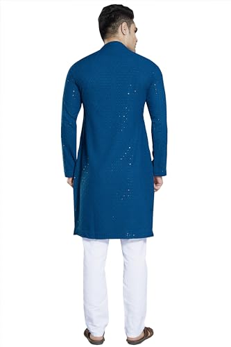 Image of DIVISIVE Men's Sequince Embroidered Cotton Blend Slim Fit Kurta Pyjama Set