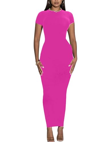 Image of Women's Long Bodycon Dresses Leopard Print Casual Maxi Club Party Tight Dress Short Sleeve