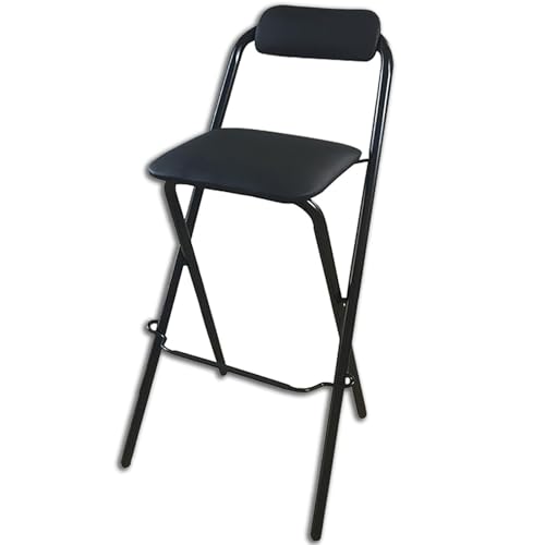 Sedia Sgabello Pieghevole con Schienale, Sgabello da Bar Pieghevole Alto, Sgabello Pieghevole Portatile da Bancone per Campeggio Cucina Negozio(Zwart,75cm(30in))