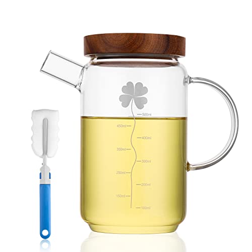 ONEISALL Bouteille d'huile de cuisson en verre de 500 ml, large goulot pour cuisine, huile, huile, avec ligne d'échelle et couvercle (500 ml) Cover