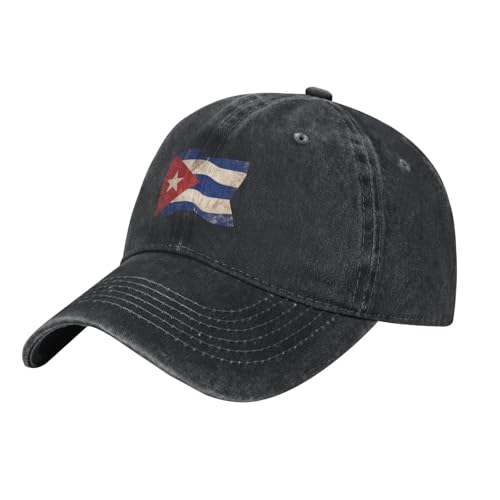 Casquette De Baseball Trucker Cap avec Cuba Drapeau, Unisexe Réglable Chapeau Soleil, Casquettes De Golf Sports Casual Denim Délavé Motorcycle