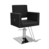 FANTASK 360° drehbar & höhenverstellbarer Friseurstuhl, Barbersessel mit hydraulischer Pumpe, Barberstuhl mit Fußstütze für Friseursalon & Barbershop, Schwarz