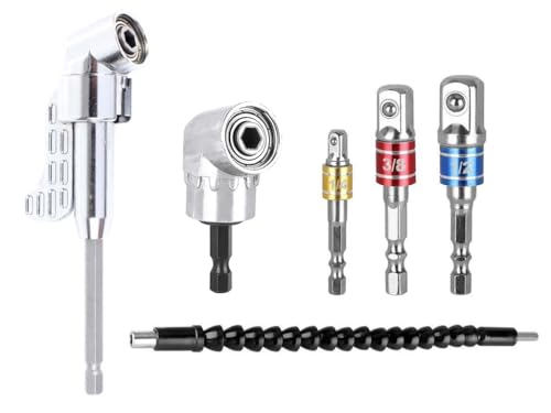 Anlising 2PCS Renvoi d'Angle Visseuse, Foret à Angle Droit d'Extension Kit, avec 3PCS Adaptateur de Douille 1/2