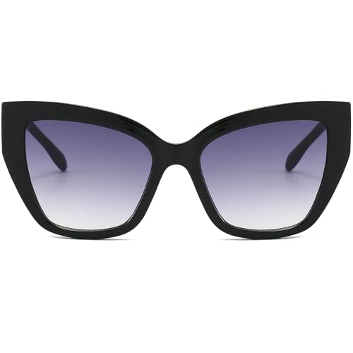 Oversized Cat Eye Sunglasses for Women Fashion Big Cateye Frame Sunnies Trendy UV400 Black Shades
